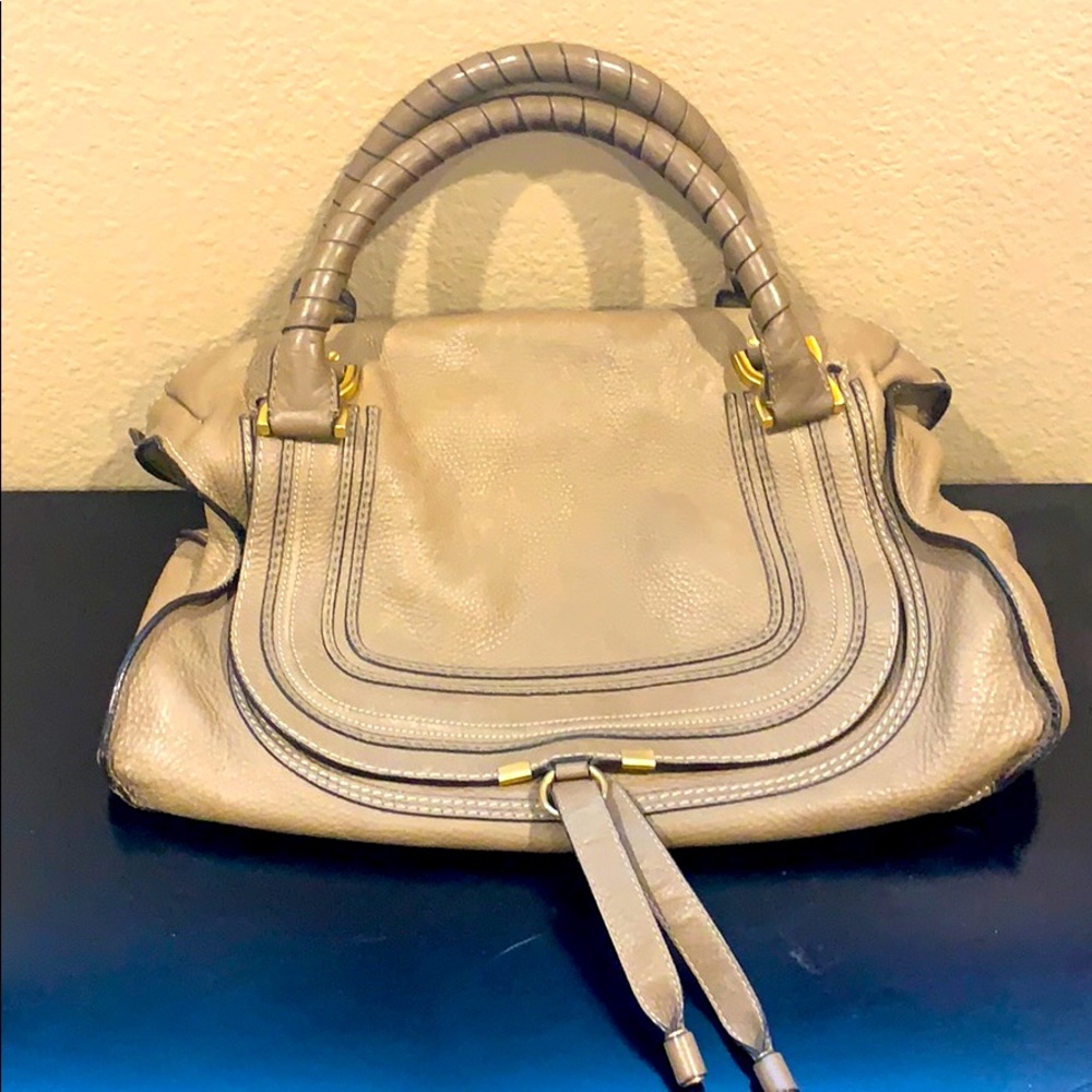Chloe Beige Leather Shoulder Bag with Gold Accents Marcie Bag large